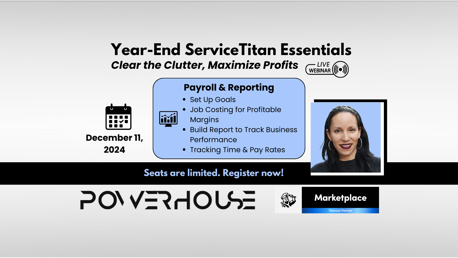Year-End ServiceTitan essentials session 3: payroll & reporting, is on December 11