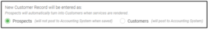 Screenshot showing Prospect vs Customer option in FieldEdge