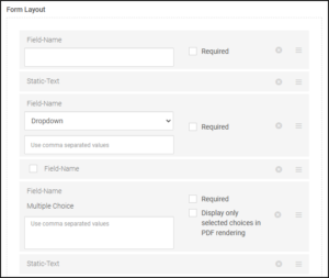 Screenshot showing the form layout options and settings