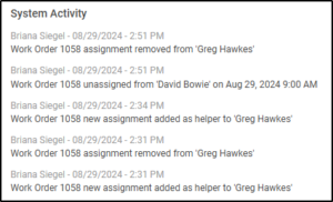 Details of past work order activity