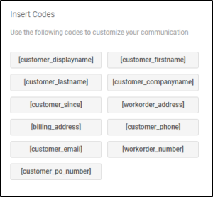 Snippet showing multiple Insert Codes to use in customizing communication